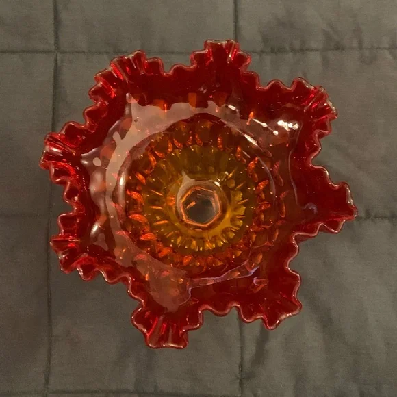 1980s Fenton Amberina Compote Double Crimped Thumbprint candy/nut dish - Picture 4 of 6